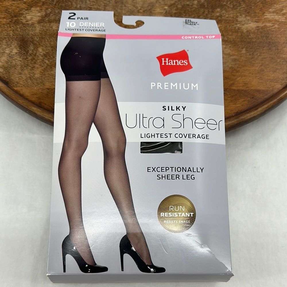 Hanes Hosiery Wm 2XL 2 Pairs Barely Black Silky Ultra Sheer Lightest Coverage